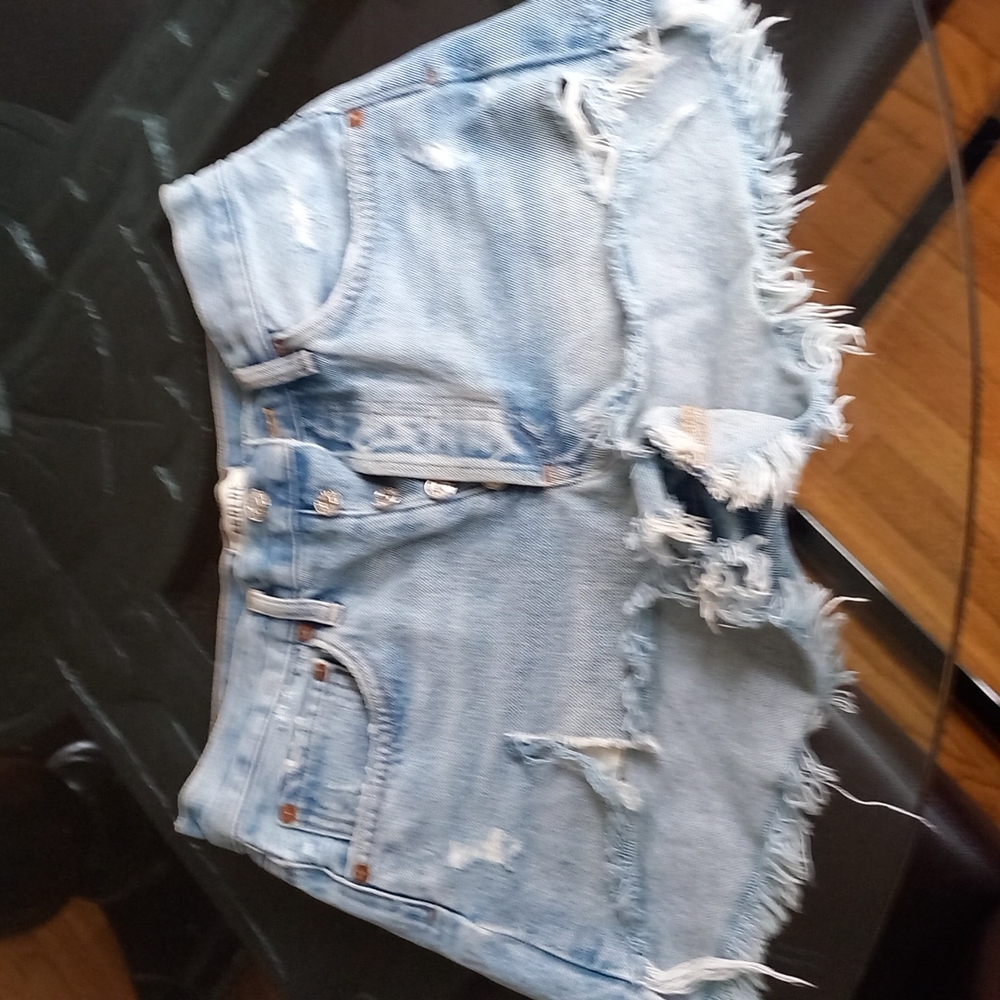 AGOLDE Distressed Blue Jean Shorts, ”